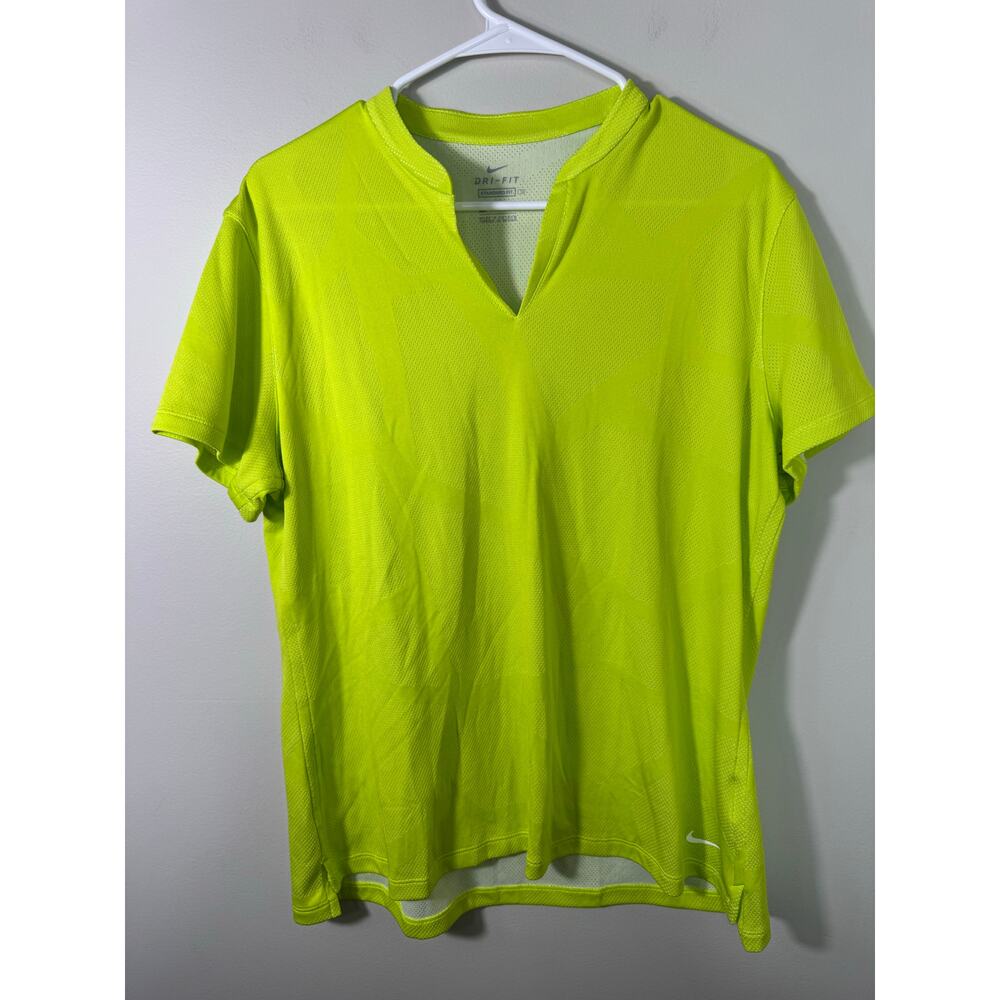 Nike Green Yellow Women's Golf Athleisure V Neck T Shirt Size XL